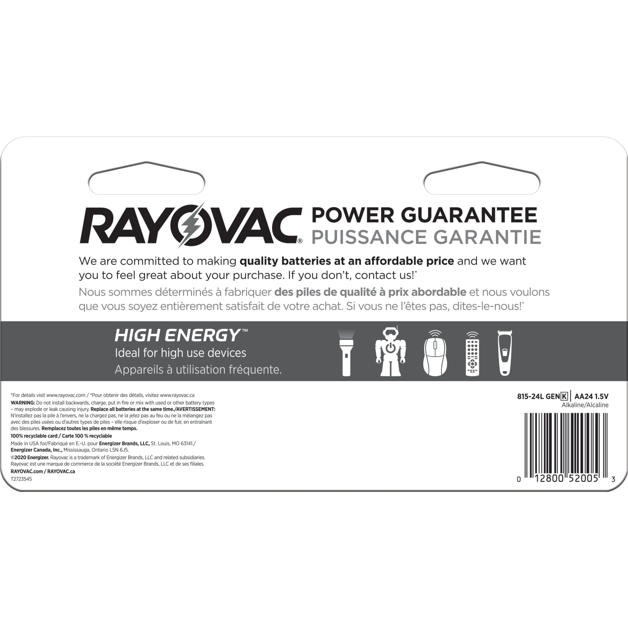 Rayovac HIGH ENERGY AA Alkaline Batteries, Long Lasting, All Purpose, 24-pk