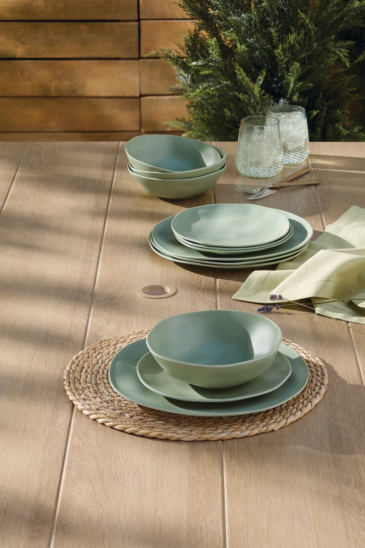 CANVAS Everyday Dinnerware Set, BPA-Free, Sage Green, 12-pk