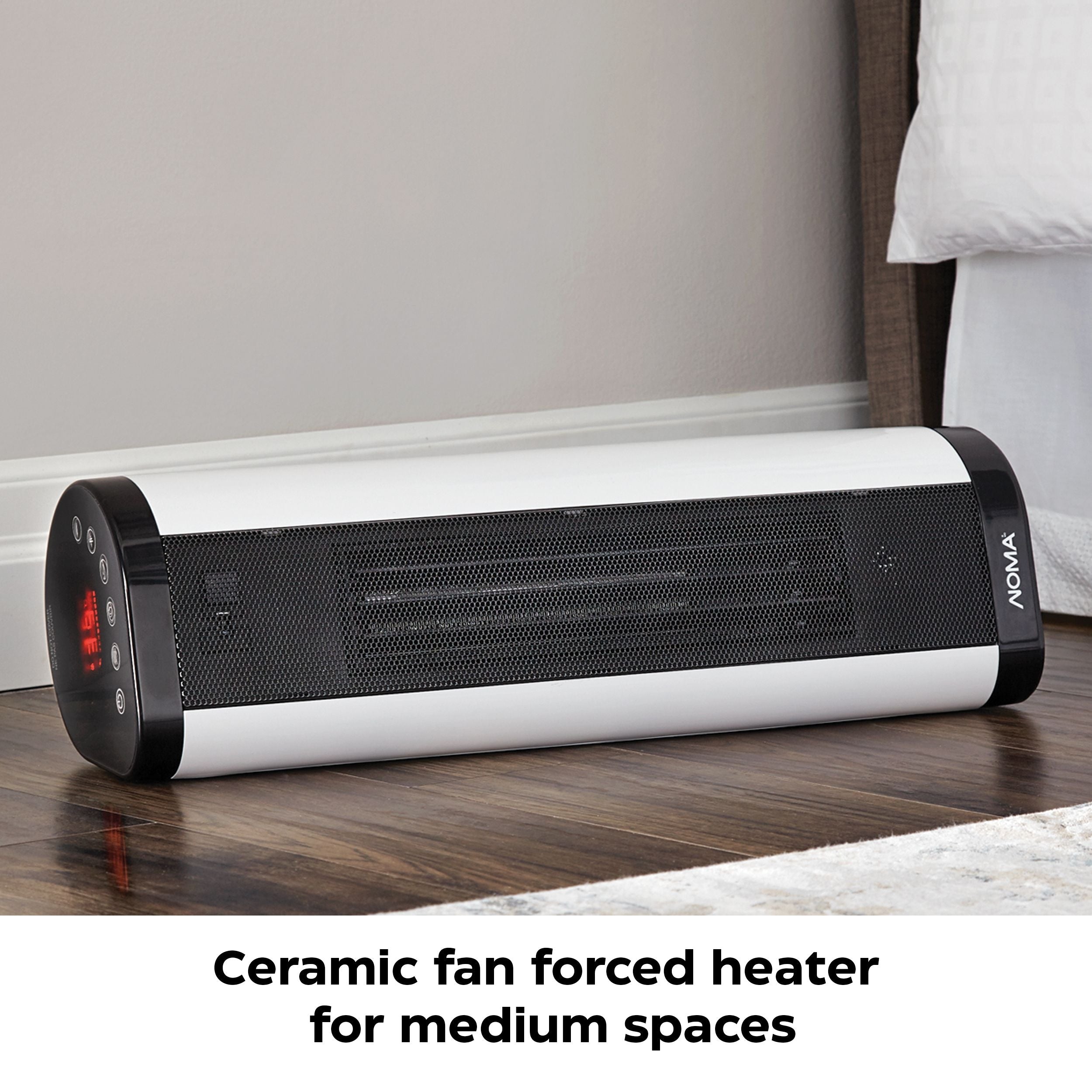 NOMA Oscillating Tower/Baseboard Heater withRemote Control & Thermostat, 1500W, White