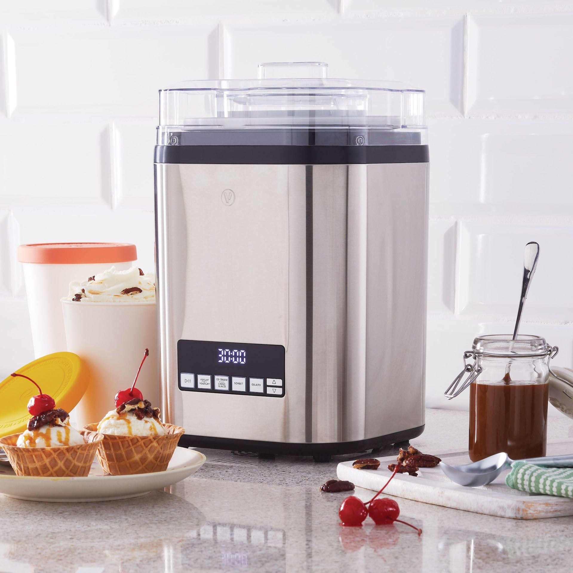 Vida by PADERNO Digital Ice Cream Maker, 4-in-1 Ice Cream & Frozen Treat Maker, Stainless Steel, 1.9-L