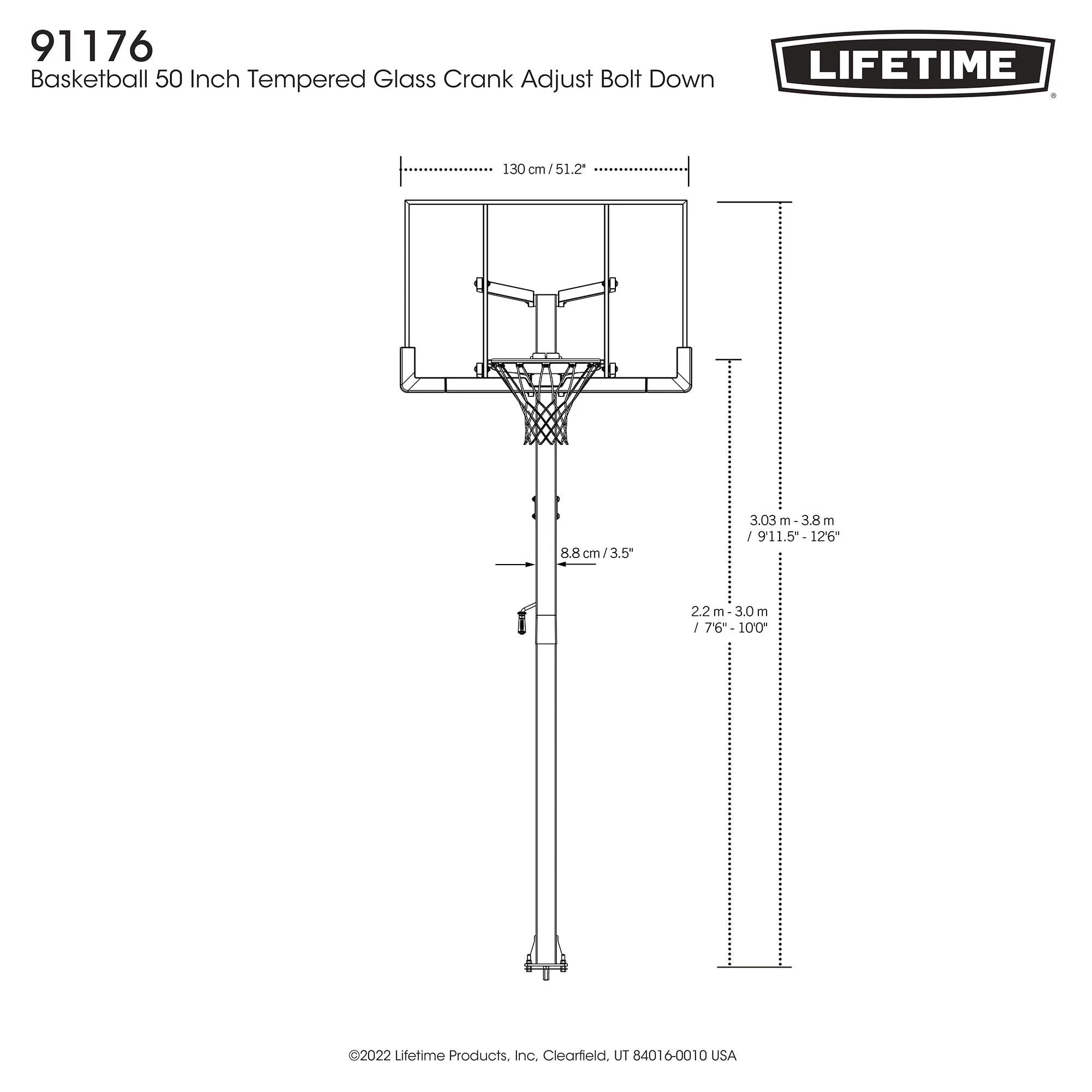Lifetime In-Ground Crank Adjust Bolt Down Outdoor Basketball Hoop, 50-in