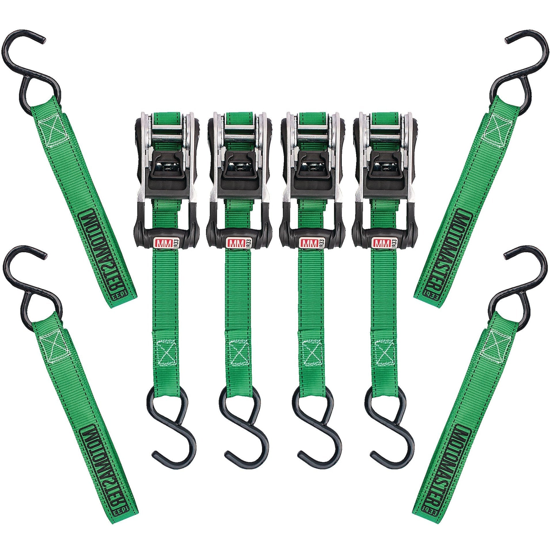 MotoMaster 1,500-lb Ratchet Tie Down, with Padded D-Handle, 1-in x 14-ft, 4-pk, Green