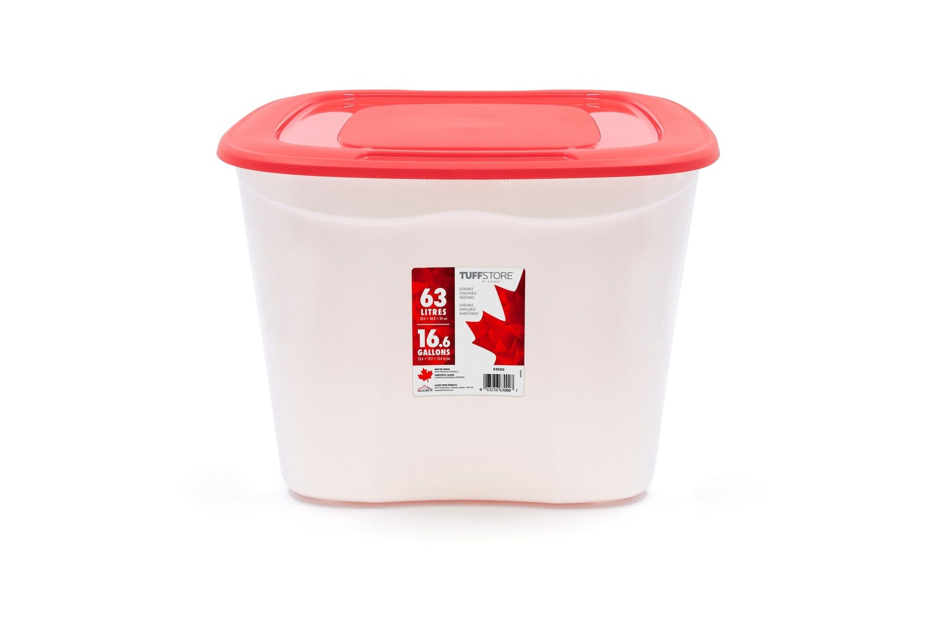 Stackable Storage Box with Lid, 63-L, Red/White, 63 Litre Storage Container