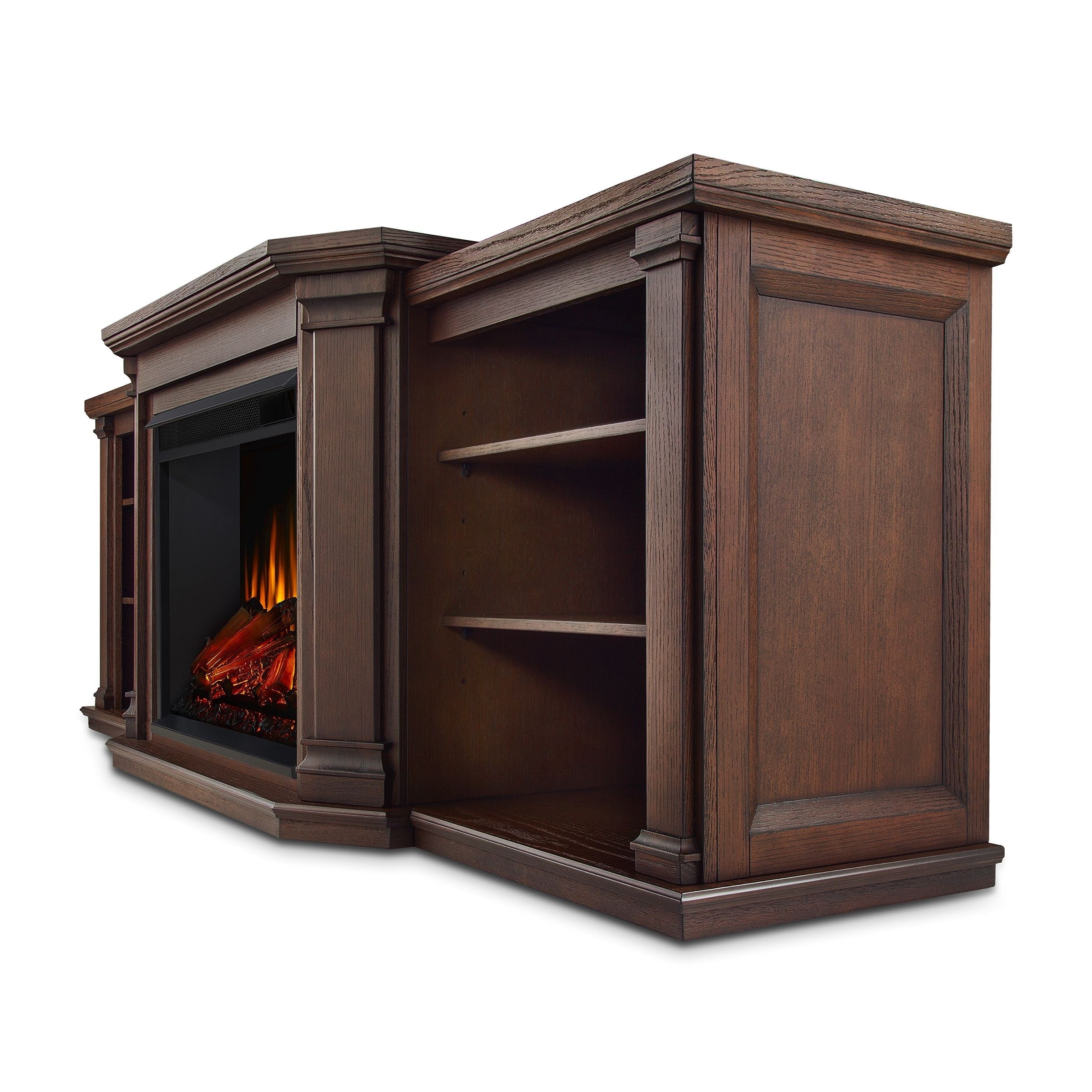 Real Flame Valmont Media Indoor Electric Fireplace TV Stand, 74-in, 1500W, Includes Remote Control & Firebox, Chestnut Oak