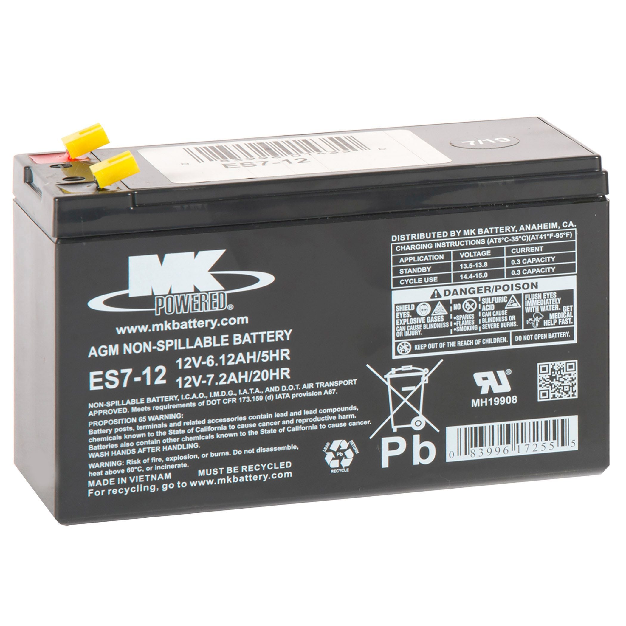 MK Battery 12-Volt 7.2 Ah SLA Battery, F2 Terminal