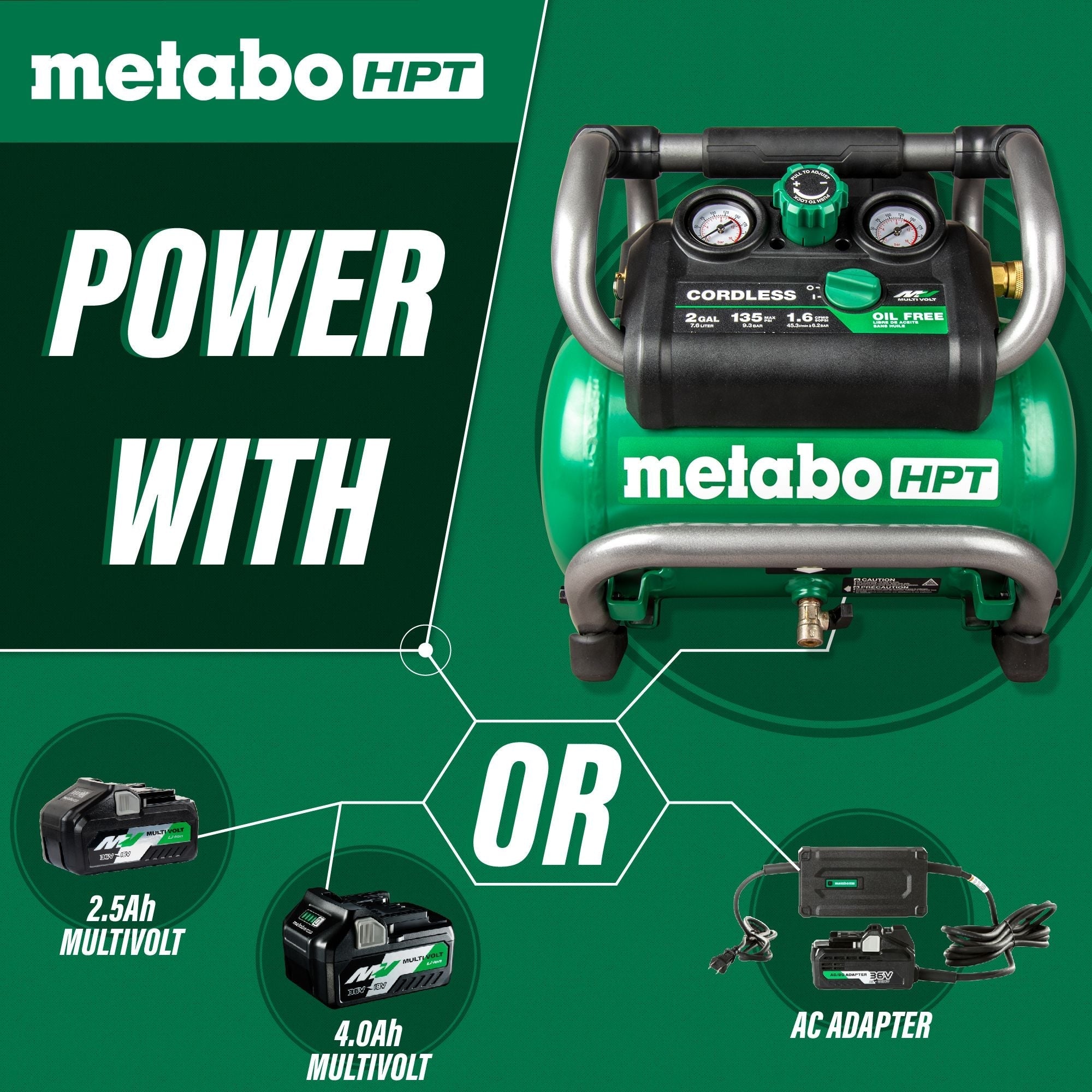 Metabo HPT 36V Cordless Air Compressor, 2-Gal