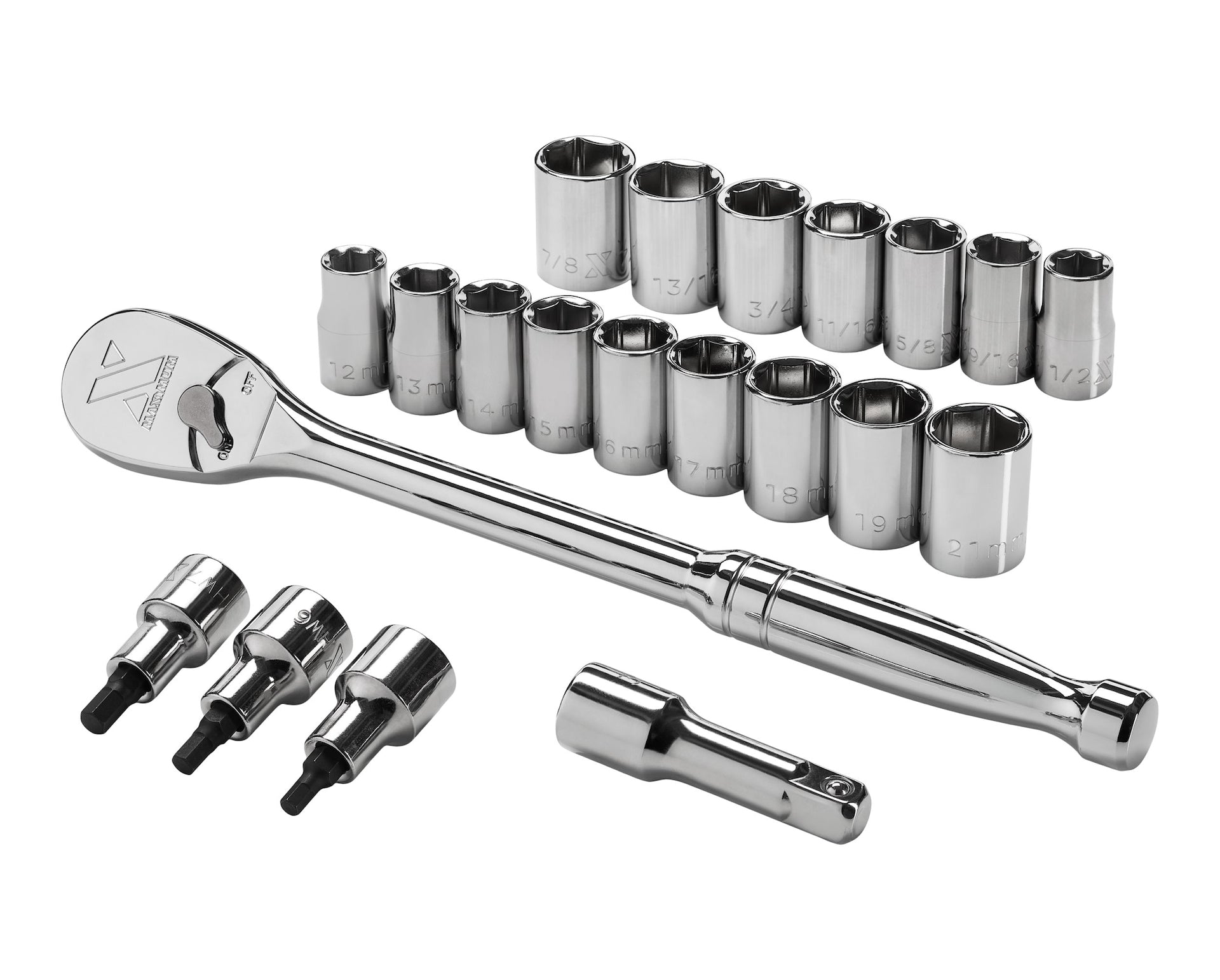 MAXIMUM 21 Piece 1/2" Drive Metric Socket Set