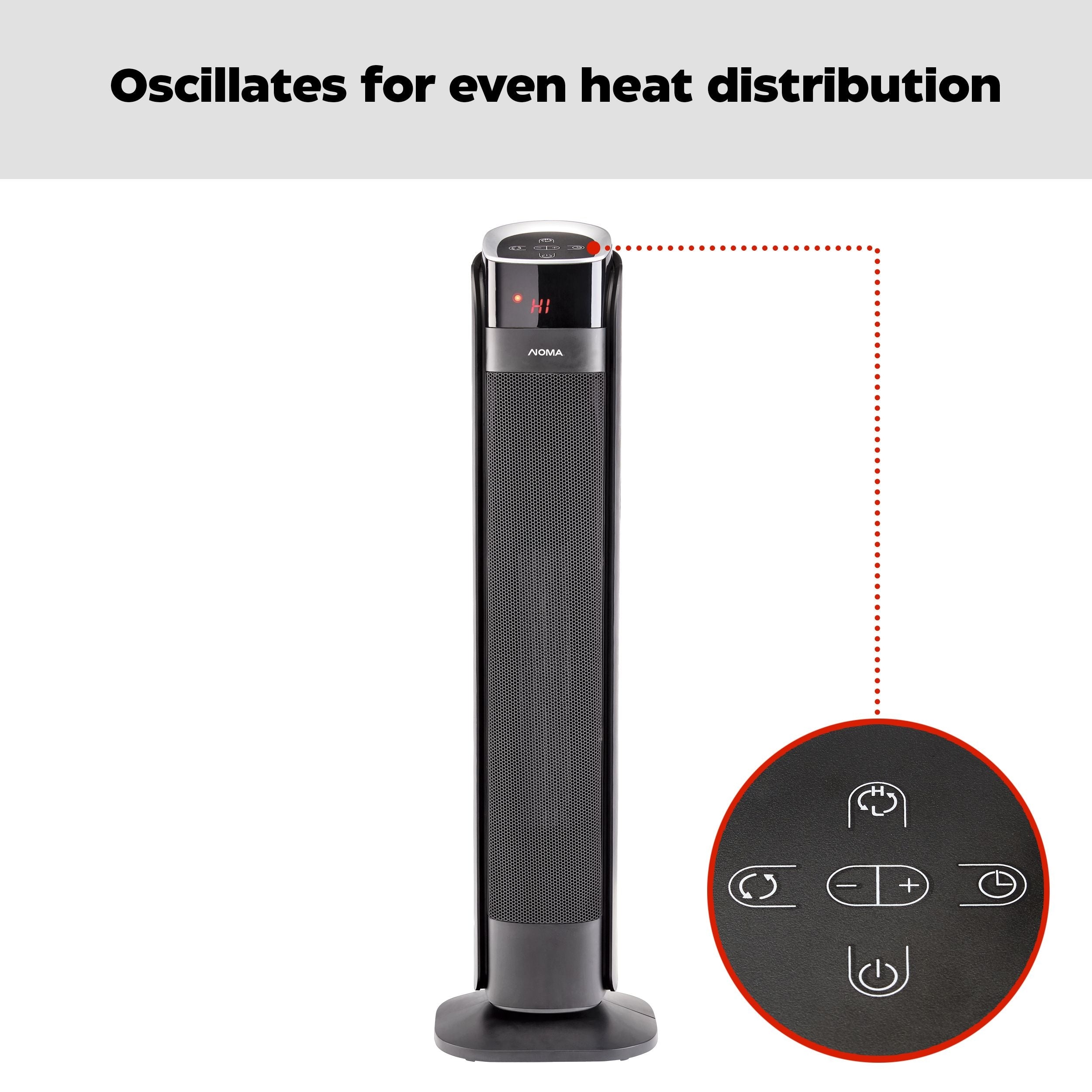 NOMA Oscillating Tower Ceramic Heater withRemote Control & Thermostat, 1500W, Black, 30-in