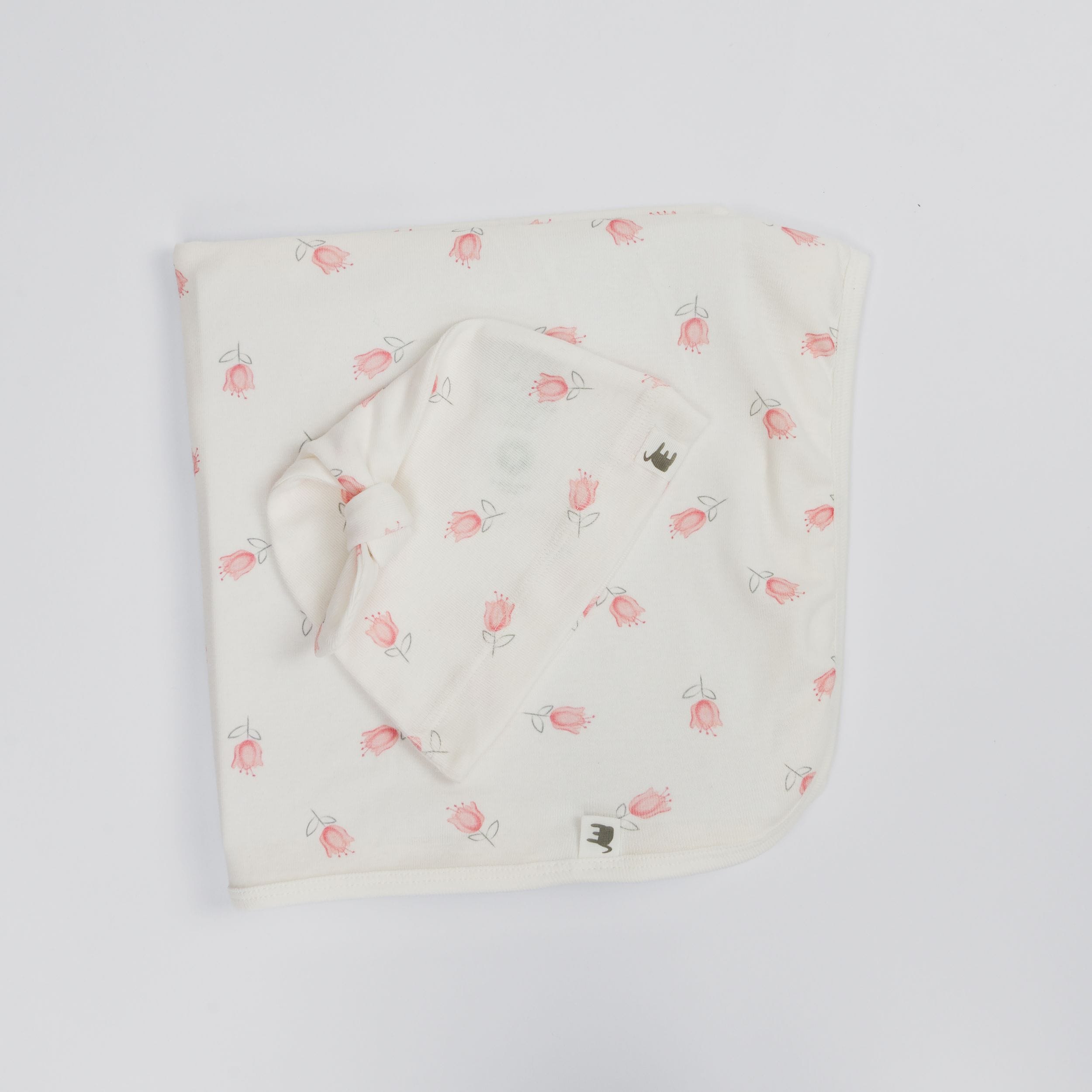 The Elk Baby Tulip Print Premium Organic Cotton Blanket and Beanie Set