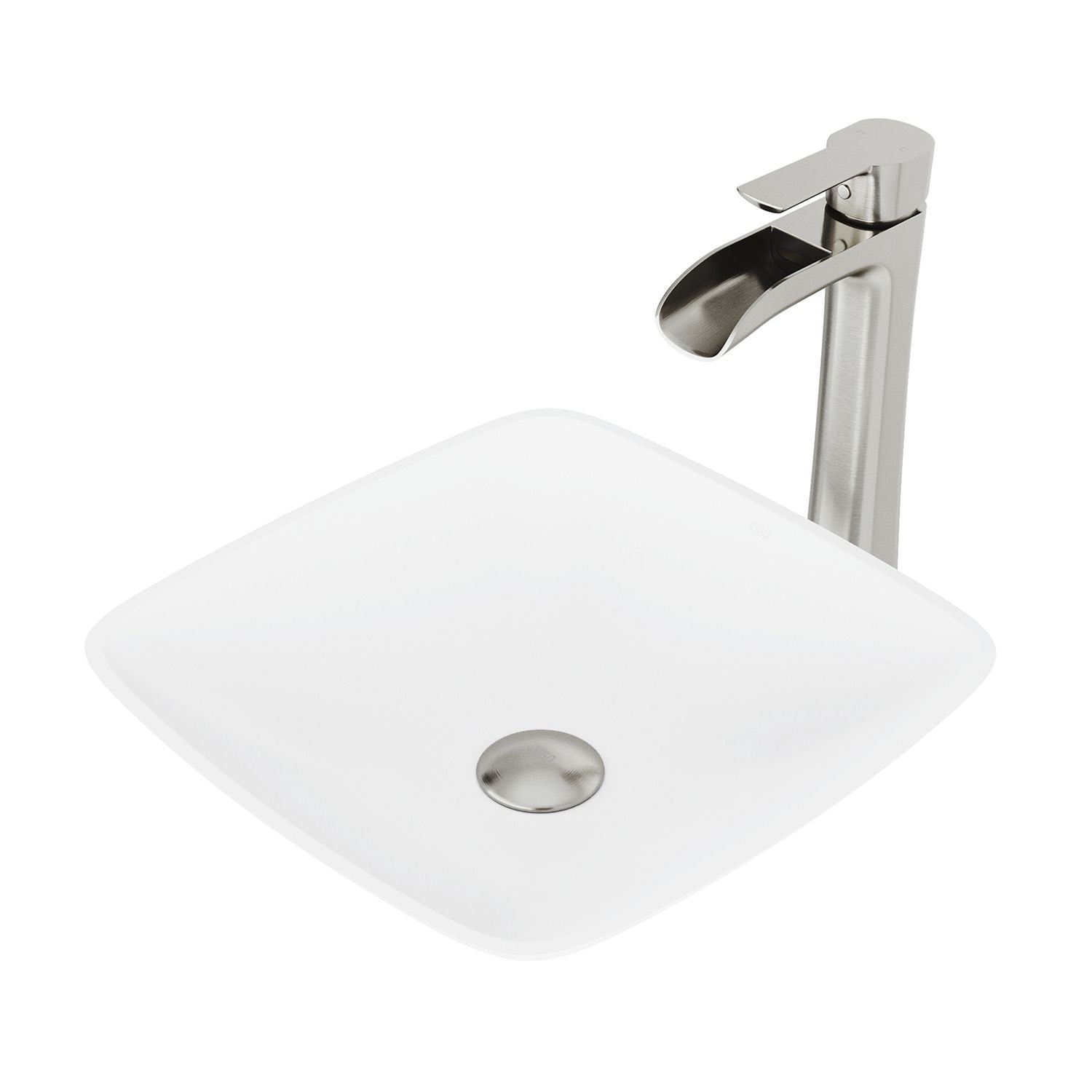 VIGO Hyacinth MatteStone White Bathroom Sink/Basin Set with Niko Faucet and Square Composite Vessel